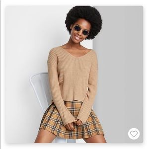 Wild fable woman’s beige V neck sweater. Size: Small